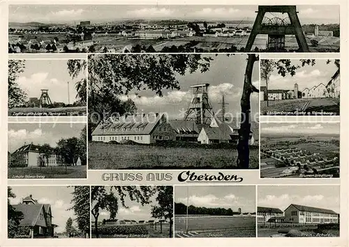 AK / Ansichtskarte Oberaden Panorama Zeche Hans Aden Schule Bahnhof Siedlung Roemerberg Stadion Prein Schule Blumensiedlung St Barbara Kirche Oberaden