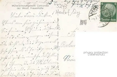 AK / Ansichtskarte Herdorf_Sieg Muettererholungsheim Concordia der Westfaelischen Frauenhuelfe Herdorf Sieg