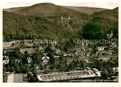 AK / Ansichtskarte Jugenheim_Seeheim Jugenheim Fliegeraufnahme mit Schwimmbad Jugenheim