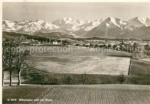 AK / Ansichtskarte Muensingen_Konolfingen_BE Panorama mit den Alpen 