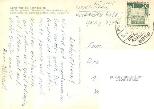 AK / Ansichtskarte Rosshaupten_Forggensee Campingplatz Geiselstein Gumpenkarspitze Brandnerschrofen Saeuling Rosshaupten Forggensee