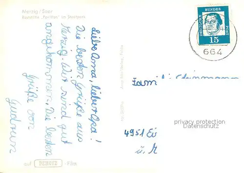 AK / Ansichtskarte Merzig Raststaette Pavillon im Stadtpark Fontaene Merzig