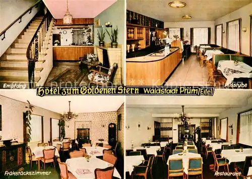 AK / Ansichtskarte Pruem_Eifel Hotel zum Goldenen Stern Empfang Pilsstube Fruehstueckszimmer Restaurant Pruem_Eifel