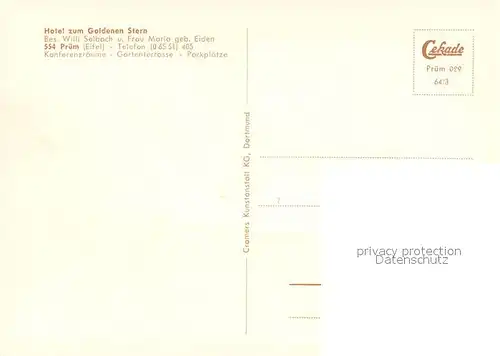 AK / Ansichtskarte Pruem_Eifel Hotel zum Goldenen Stern Empfang Pilsstube Fruehstueckszimmer Restaurant Pruem_Eifel