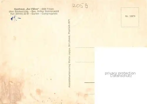 AK / Ansichtskarte Fitzen Gasthaus Zur Faehre Campingplatz Faehre Garten Fitzen