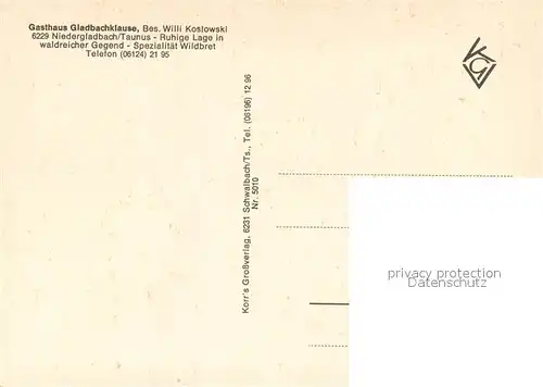 AK / Ansichtskarte Niedergladbach Panorama Gasthaus Gladbachklause Gaststube Hirschgehege Niedergladbach