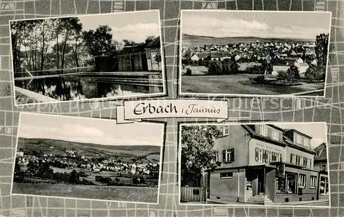 AK / Ansichtskarte Erbach_Rheingau Freibad Panorama Lebensmittelgeschaeft Beuerbach Erbach Rheingau