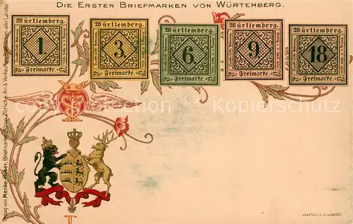 AK / Ansichtskarte Briefmarke_auf_Ak Erste Briefmarken von Wuertemberg Briefmarke_auf_Ak