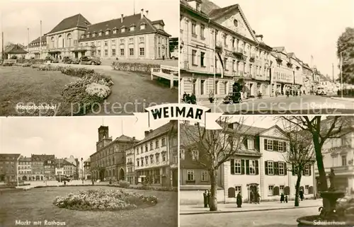 AK / Ansichtskarte Weimar__Thueringen Hauptbahnhof Goetheplatz Markt mit Rathaus Schuelerhaus 