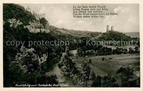 AK / Ansichtskarte Bad_Koesen Panorama Rudelsburg Saaleck an der Saale Poesie Bad_Koesen