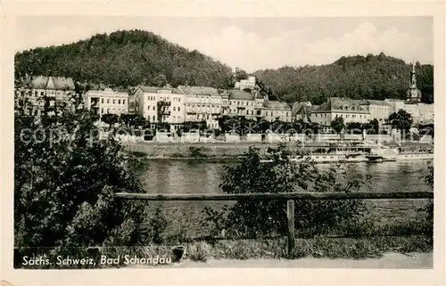 AK / Ansichtskarte Bad_Schandau Blick ueber die Elbe zum Ort Dampfer Bad_Schandau