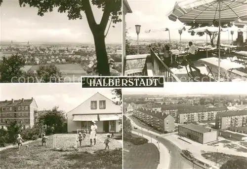 AK / Ansichtskarte Halberstadt Stadtpanorama Restaurant Terrasse Kinderspielplatz Neubauten Halberstadt