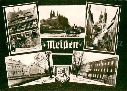 AK / Ansichtskarte Meissen_Elbe_Sachsen Hist Schaenke am Marktplatz Dom Burgstrasse Neubauten in der Gellertstrasse Staatl Porzellan Manufaktur Meissen_Elbe_Sachsen