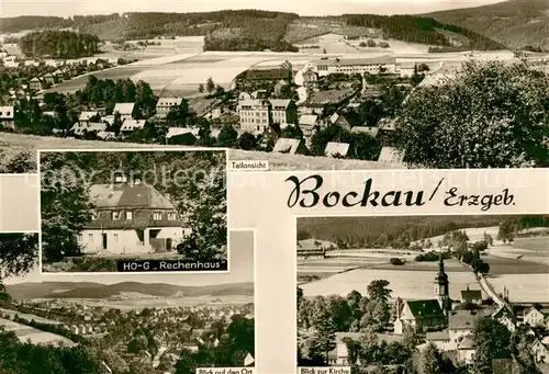 AK / Ansichtskarte Bockau_Erzgebirgskreis Panorama HOG Rechenhaus Ortsansicht Kirche 