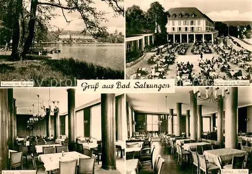 AK / Ansichtskarte Bad_Salzungen Kurhaus am Burgsee Kurkonzert Kurhaus Speisesaal Kaffee Bad_Salzungen