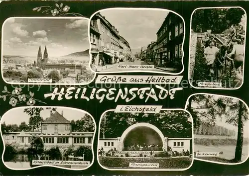AK / Ansichtskarte Heiligenstadt_Eichsfeld Panorama Karl Marx Strasse Kneippbad Schwanenteich Musikpavillon Birkenweg Heiligenstadt_Eichsfeld