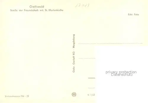 AK / Ansichtskarte Greifswald Strasse der Freundschaft mit St Marienkirche Greifswald