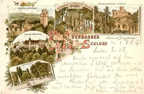 AK / Ansichtskarte Auerbach_Bergstrasse Schloss Auerbach Inneres Restaurant Auerbacher Schloss Schoenberg Fuerstenlager Auerbach_Bergstrasse
