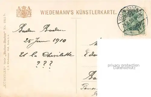 AK / Ansichtskarte Baden Baden vor der Friedrichshoehe C.F.wiedermann Nr.1941 A Baden Baden
