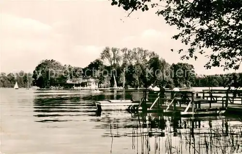 AK / Ansichtskarte Kyritz_Brandenburg Landungsbruecke am Untersee mit Blick zur Gaststaette Kyritz Brandenburg