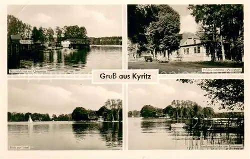 AK / Ansichtskarte Kyritz_Brandenburg Bootshaeuser am Untersee HOG Waldhof Blick zur Insel Landungsbruecken Kyritz Brandenburg