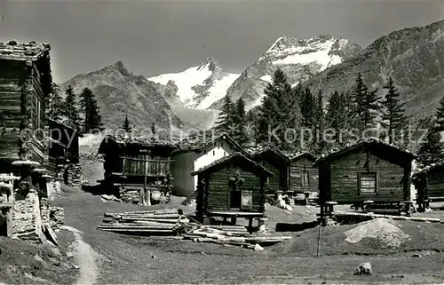 AK / Ansichtskarte Saas Fee Stadel in der Lohmatte mit Fletschhorn und Lagginhorn Walliser Alpen Saas Fee