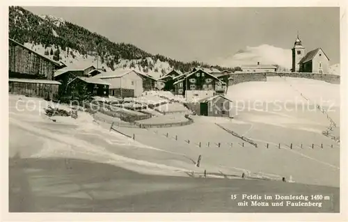 AK / Ansichtskarte Feldis_GR Dorfansicht mit Kirche Winterlandschaft mit Motta und Faulenberg 