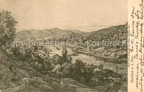 AK / Ansichtskarte Mettlach Panorama Kuenstlerkarte nach Original von Peter Becker 1857 Mettlach