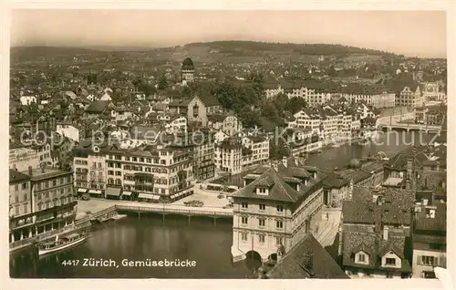 AK / Ansichtskarte Zuerich_ZH Stadtpanorama mit Gemuesebruecke ueber die Limmat Zuerich_ZH