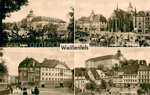 AK / Ansichtskarte Weissenfels_Saale Schloss Rathaus Marienkirche Sparkasse Karl Marx Platz Weissenfels_Saale