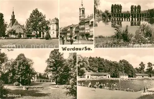 AK / Ansichtskarte Werdau_Sachsen Leninplatz Markt An den Teichen Stadtpark Freibad Werdau Sachsen