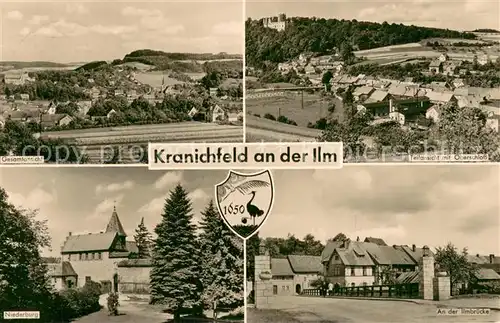 AK / Ansichtskarte Kranichfeld Panorama Teilansicht mit Oberschloss Niederburg An der Limbrueck Kranichfeld
