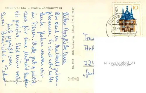 AK / Ansichtskarte Neustadt_Orla Blick vom Centbaumweg Neustadt_Orla