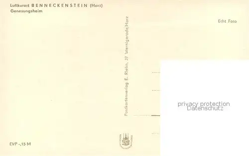AK / Ansichtskarte Benneckenstein_Harz Genesungsheim Benneckenstein_Harz
