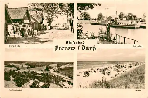 AK / Ansichtskarte Prerow_Ostseebad Strandstrasse Hafen Darsslandschaft Strand Prerow_Ostseebad
