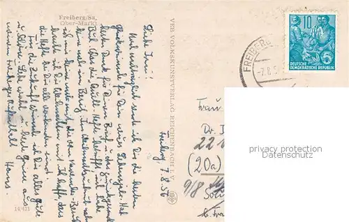 AK / Ansichtskarte Freiberg_Sachsen Obermarkt Brunnen Freiberg Sachsen