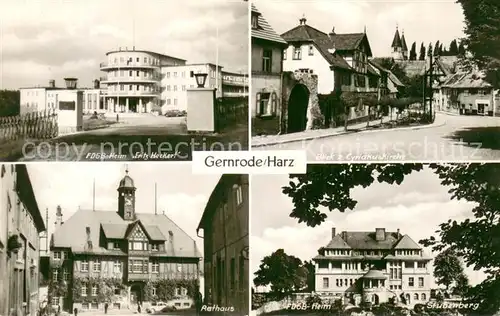 AK / Ansichtskarte Gernrode_Harz FDGB Heim Fritz Heckert Cyriakuskirche Rathaus FDGB Heim Stuebenberg Gernrode Harz
