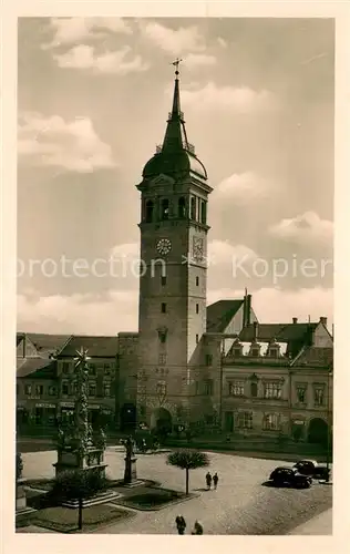 Wischau_Vyskov_CZ Marktplatz mit Brunnen und Stadttor 