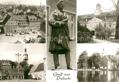 Pulsnitz_Sachsen Platz der Befreiung Klinik fuer Lungenkrankheit Blick zur Kirche Schlossteich Ernst Ritschel Denkmal Pulsnitz Sachsen