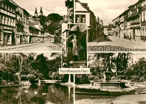 Nordhausen_Thueringen Strassenpartien Schwanenteich Brunnen Denkmal Nordhausen Thueringen
