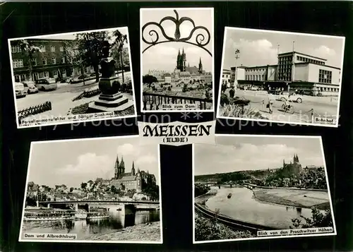 Meissen_Elbe_Sachsen Boettger Denkmal Domblick Bahnhof Dom und Albrechtsburg Elbeblick von den Proschwitzer Hoehen Meissen_Elbe_Sachsen
