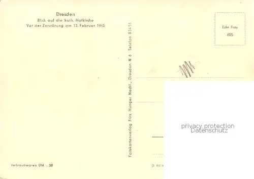 Dresden Blick auf die kath Hofkirche vor 1945 Dresden