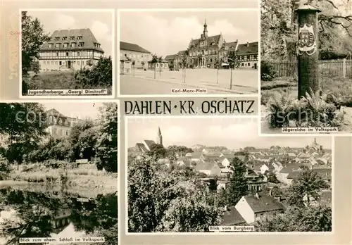 Dahlen_Sachsen Jugendherberge Georgi Dimitroff Karl Marx Platz Jaegereiche im Volkspark Schloss Blick vom Burgberg Dahlen_Sachsen