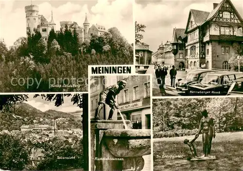 Meiningen_Thueringen Schloss Landsberg Henneberger Haus Teilansicht Fischdiebbrunnen Skulptur im Schlossgarten Meiningen Thueringen