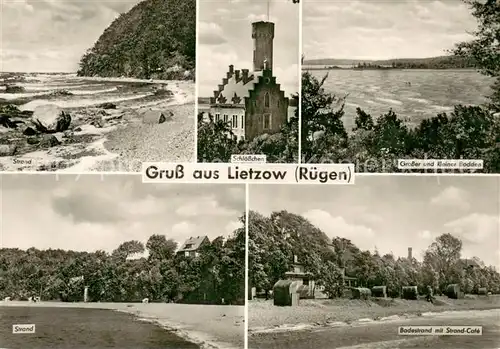 AK / Ansichtskarte Lietzow_Ruegen Strand Schloesschen Grosser und Kleiner Bodden Strand Cafe Lietzow Ruegen