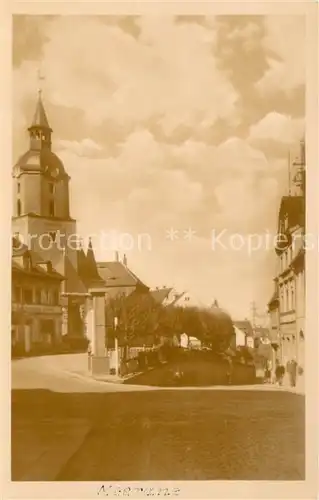 Meerane August Bebel Strasse mit Stadtkirche Meerane