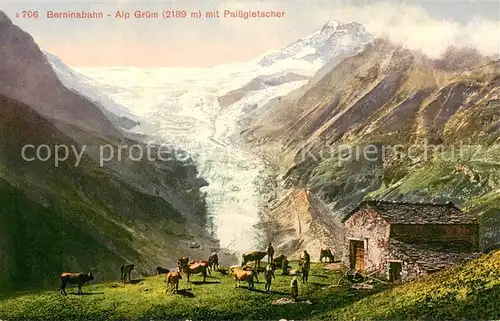 AK / Ansichtskarte Berninabahn Alp Gruem mit Paluegletscher Berninabahn