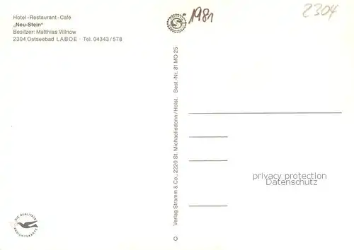 AK / Ansichtskarte Laboe Hotel Restaurant Cafe Neu Stein Gastraeume Gartenterrasse Laboe