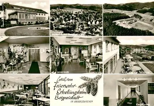 AK / Ansichtskarte Bergneustadt Feuerwehrerholungsheim Nordrhein Westfalen Eingangshalle Leseraum Terrasse Speisesaal Kegelbahn Panorama Bergneustadt