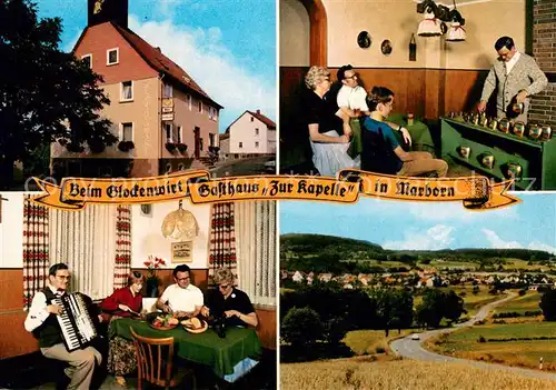 AK / Ansichtskarte Marborn Gasthaus Zur Kapelle Glockenwirt Glockenspieler Akkordeonspieler Panorama Marborn